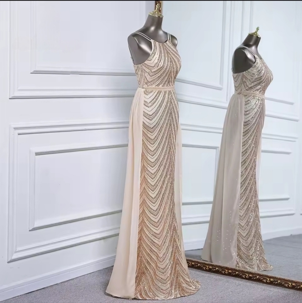 Glamorous Backless Sequin Gown - Champagne - Picture 12 of 15
